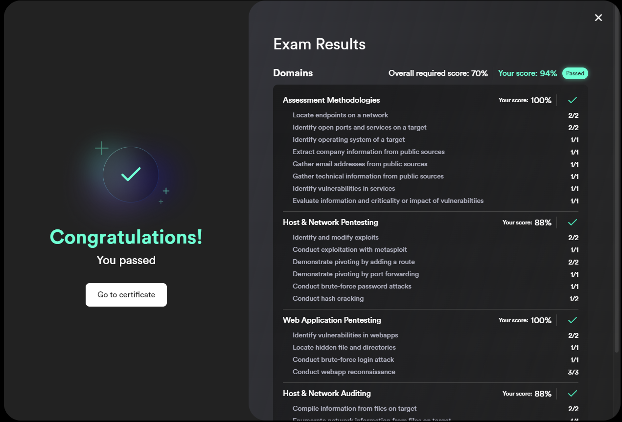 eJPT考试结果passed